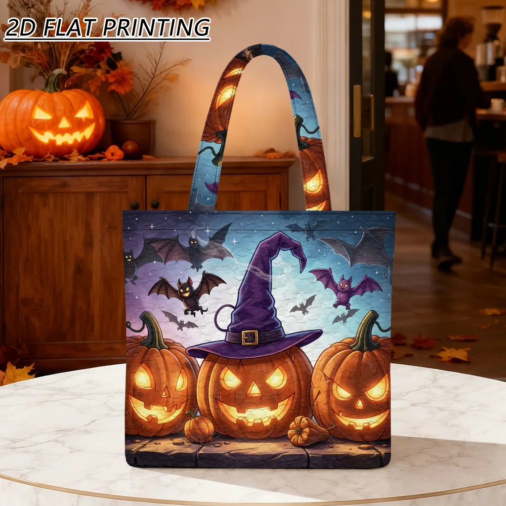 1pc Pumpkins bats flying Quilted Women'S Shoulder Bag, Reusable Portable For Autumn Travel And Festival Parties Fun