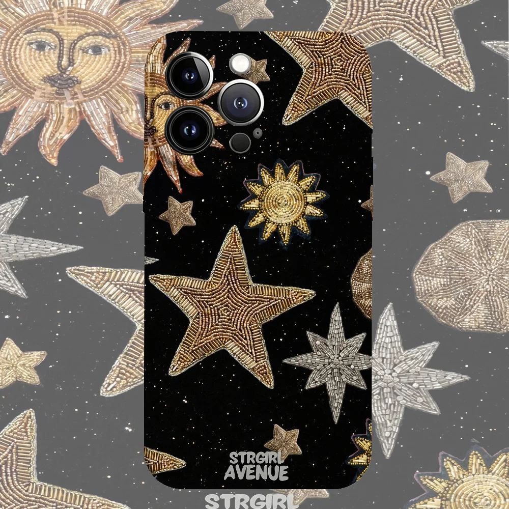 Star Embroidery Glossy Film Hard Phone Case for Samsung Galaxy A37 A57 A17 A07 A16 A56 A26 A36 A06 A55 A35 A15 A54 A05 A14 4G 5G