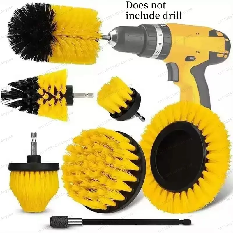 7-Piece Drill Brush Attachment Set, Cleaning Brush Tool Kit with Extension Pole for Floor, Automotive, Drill NOT Included