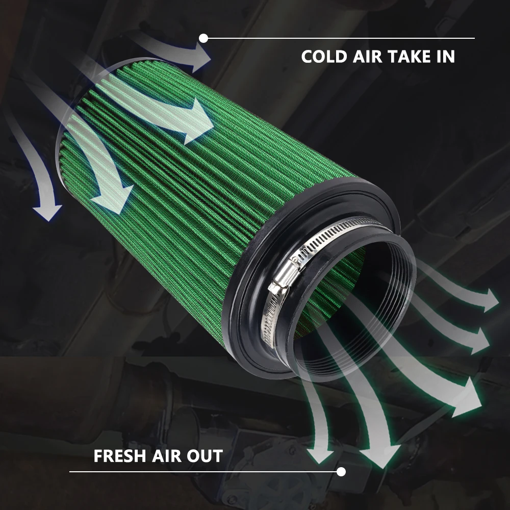 RASTP-3" 3,5" 4" Rennwagen High Flow Kaltlufteinlassluftfilter Drei Größen Konische waschbare Luftfilter 10,6" hoch OFI141 – Detail 5