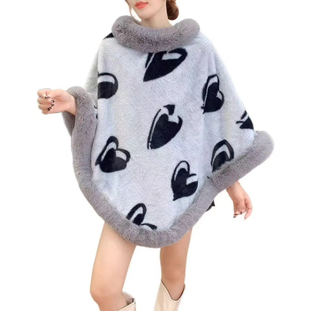 

Осень-зима Plu Heart Print Long Sve женское модное универсальное пальто с капюшоном теплый полиэстер с меховым воротником Street Sle