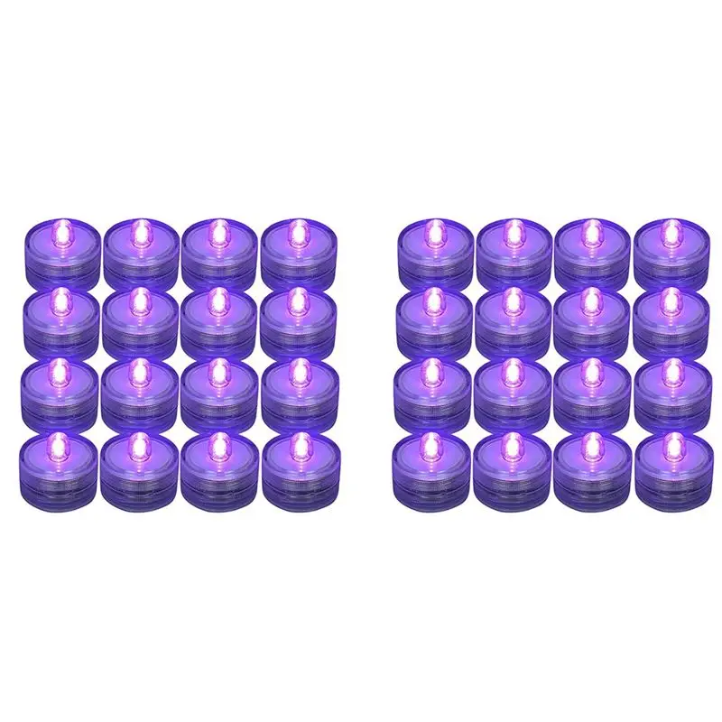 DT39 24Pcs Submersible LED Tea Lights, Battery Operated Flameless Candles, Waterproof Purple Light for Vase Aquarium Party