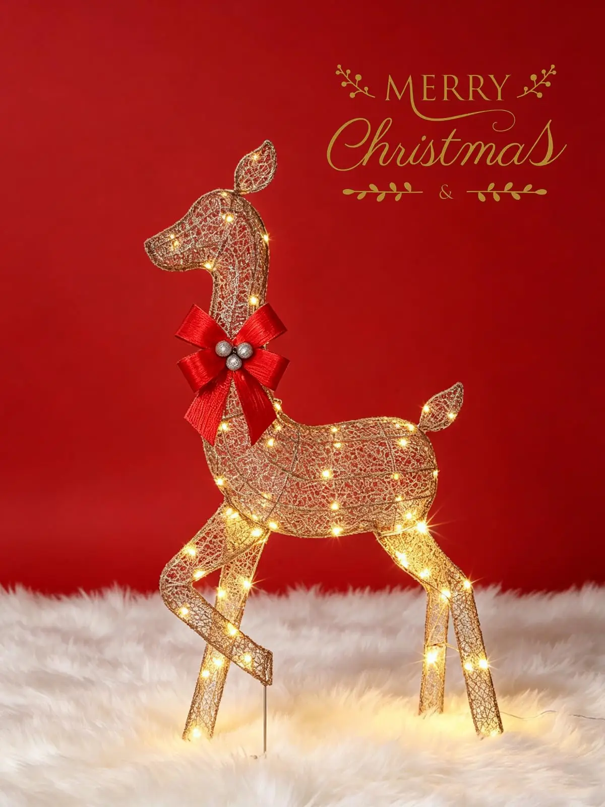 3 Pieces Lighted Christmas Deer Family Set, LED Reindeer Outdoor Yard Decorations with Constant-On Lights, Christmas Deer Family Decor for Lawn, Garden, Porch and Holiday Light-Up Display view 2