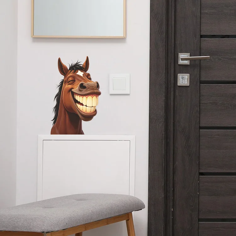 Lustiger grinsender Pferd-Wandaufkleber, interessante Wohnzimmerdekoration, Wandbild, Schlafzimmer- und Badezimmerdekoration, selbstklebende Toilettenaufkleber – Detail 6