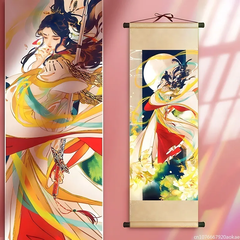 Heaven Official Blessing Scroll Hua Cheng Xie Lian Anime Decorative Silk Painting Tian Guan Ci Fu Fiugre Printed Poster Scroll