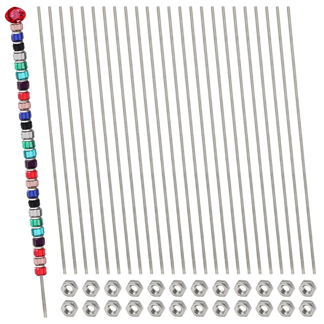 24Pcs 8/32in Threaded Rods 24Pcs Hex Nuts 12in Stainless Steel Fully Rod Threaded Thread Rods Kit For Beaded Garden Stake Rods