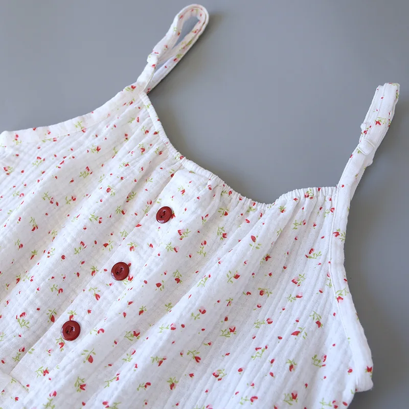 Summer new cute Japanese girl 100% cotton crepe pajamas suspenders shorts two-piece loose sweet suit home service plus size sexy