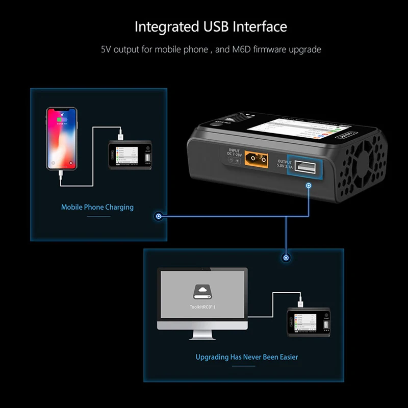 ToolkitRC M6D V3 500W dwukanałowy DC MINI inteligentna ładowarka do akumulatorów Lipo 15A wyjście 1-6S Balance ładowarka ADP100 Adapter