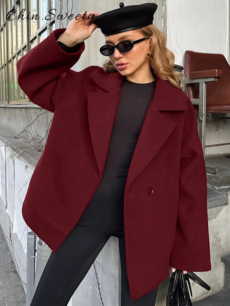 Casual Women's One Button Jacket With Belt Loose Solid Lapel Long Sleeve Coat 2025 Autumn Winter Lady Chic Commute Outwear New