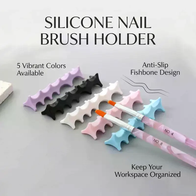 Silicone Fishbone Nail Pen Holder Brush Rack Shelf UV Gel Brush Display Stand Makeup Painting Pen Rest Organizer Stander