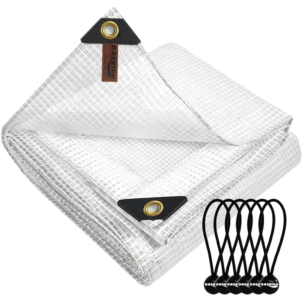 Heavy Duty Waterproof Tarps with Reinforced Mesh, 13x20 Ft Clear Cover Sheets & 6 Bungee Balls
