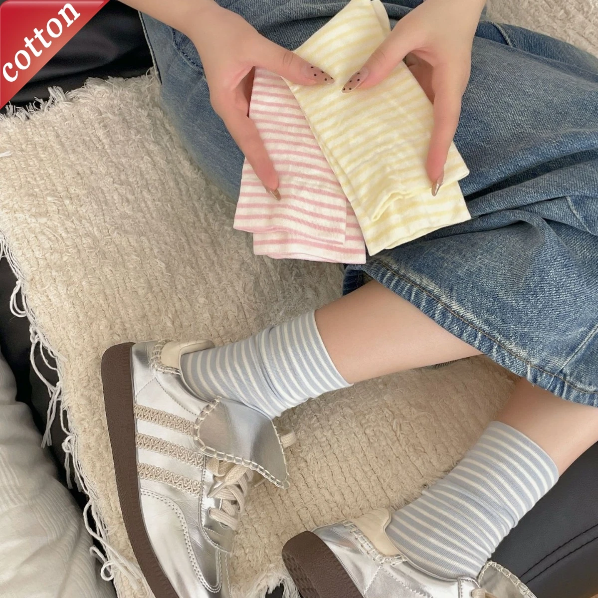 

5 Pairs Women's Socks Set Striped Simple Academic Style Versatile Japanese Harajuku High-quality Cotton Socks For Girl Wholesale