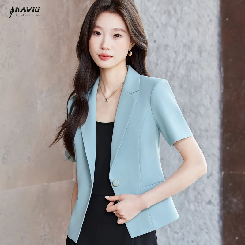

Женский пиджак NAVIU, тонкий, весенне-летний, новинка 2026 года, повседневный блейзер с рукавом до локтя, элегантный офисный жакет для женщин
