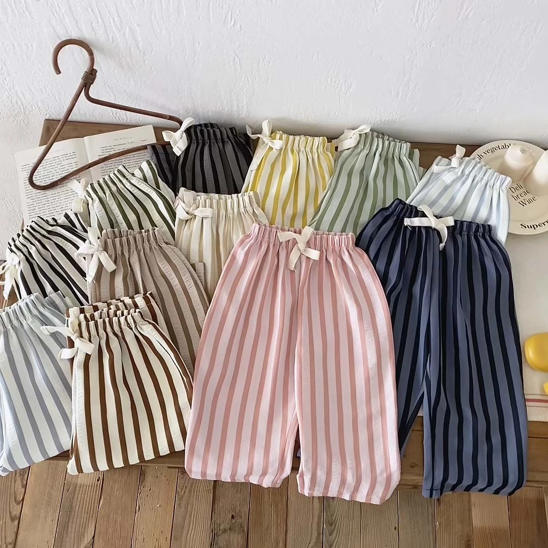 Infant Light Thin Striped Casual Pants Baby Boys Girls Summer Thin Trousers Children Sport Casual Bottoms Baby Popular Pants