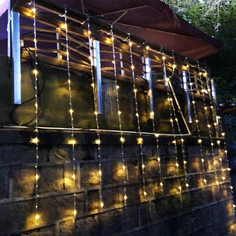 LED 3X3M 320LED Waterfall Curtain Icicle String Light Outdoor Meteor Shower Rain String Garland Wedding Party Background Lights