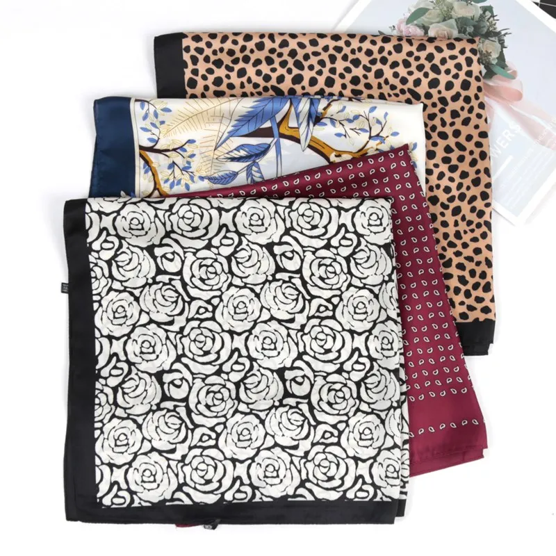 Women 70cm Square Scarf Luxury Floral Leopard Print Shawl Hijab Ladies Headband Hair Scarves Band Female Handkerchief Bandana