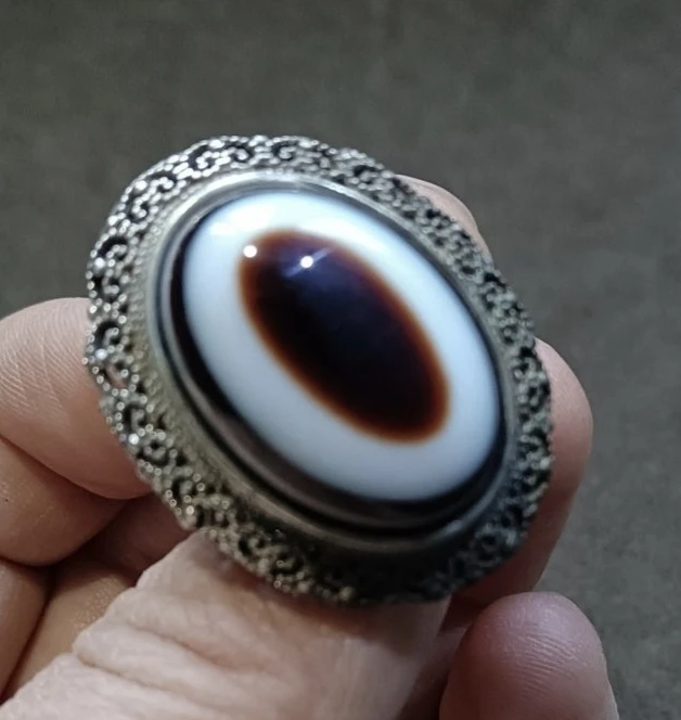 

Xizang Backflow Celestial Eye Agate Inlaid National Celestial Beads Ring Open by Men and Women