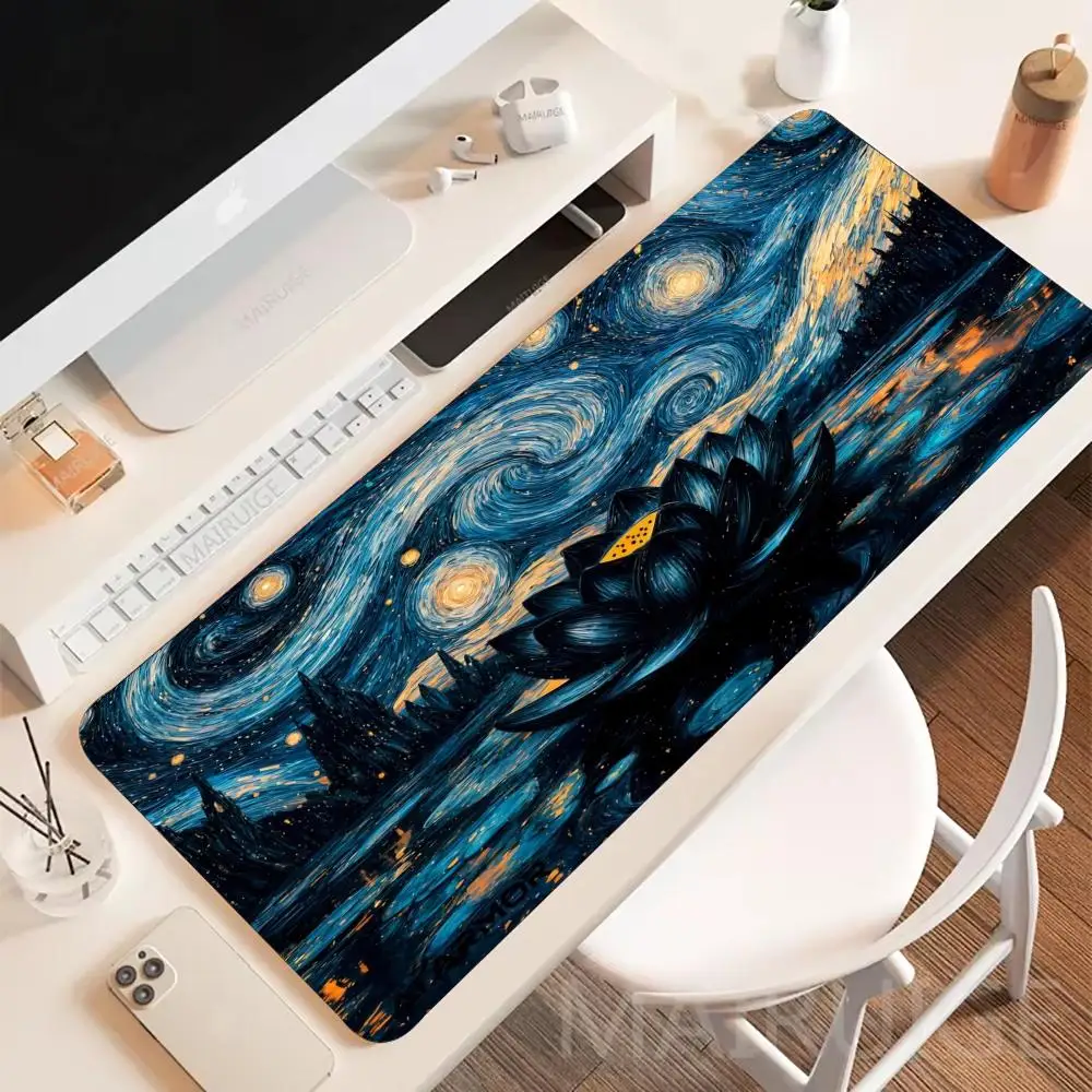 Lotus Van Goghs Gemälde-Stil Mauspad, großes Kunst-Mauspad, Gaming, rutschfestes Tischkissen, Mauspad, Laptop, Tablet, Matte, PC, Spielmatte
