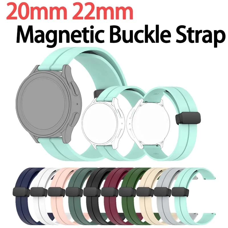 20mm 22mm Silicone Watch Strap for Huawei GT 2 2e 3,Magnetic Folding Buckle Strap,Minimalist Vertical Groove Design