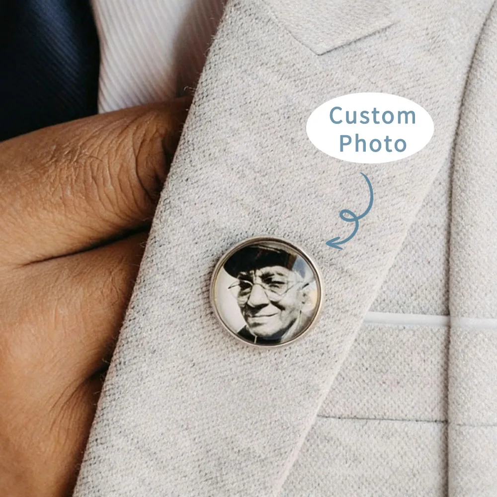 Personalized Wedding Photo Pin, Memorial Keepsake Brooch, Colorful, Adorable, Funny, Custom Gift For Groom, Mom, Dad, Wedding
