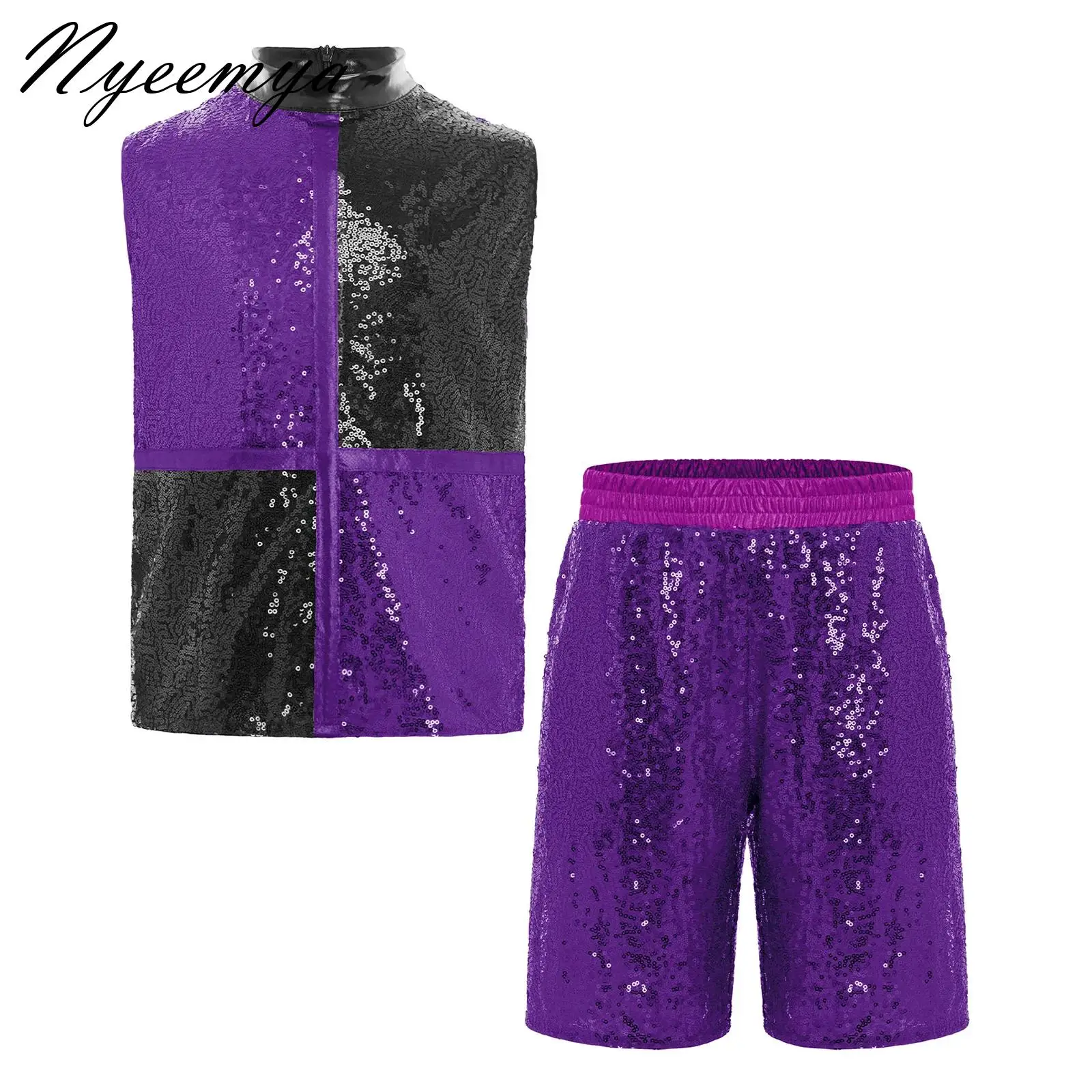 

Boys And Girls Hip-hop Set Color Block Jazz Dance Costume Children Performance Clothes Fashion Runway Street Dance Wear Set