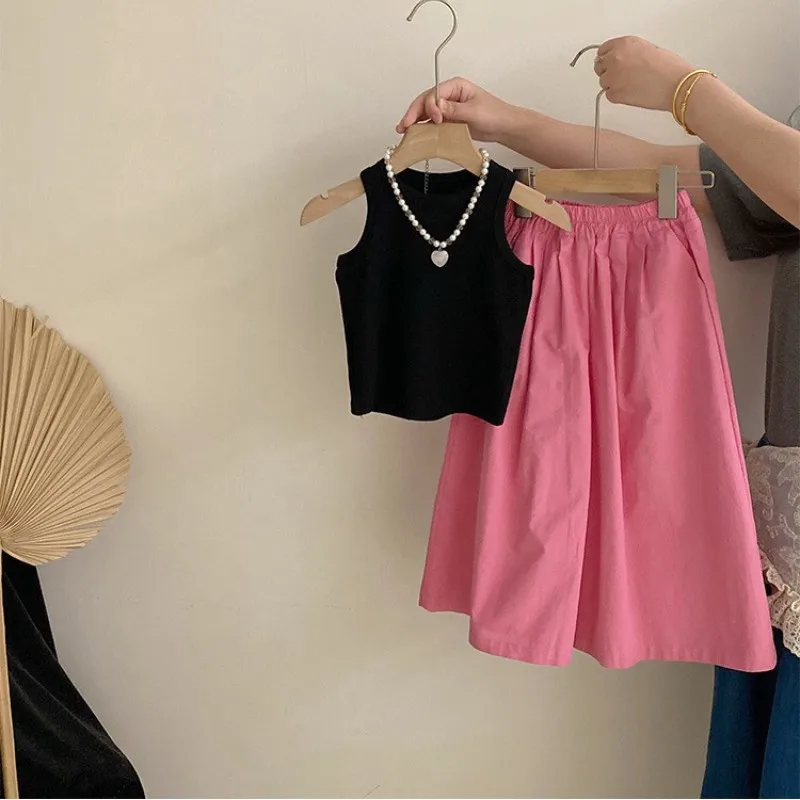 

Children's Summer Set 2026 Summer Dress New Girl Baby Sleeveless T-shirt Wide Leg Pants Two Piece Set