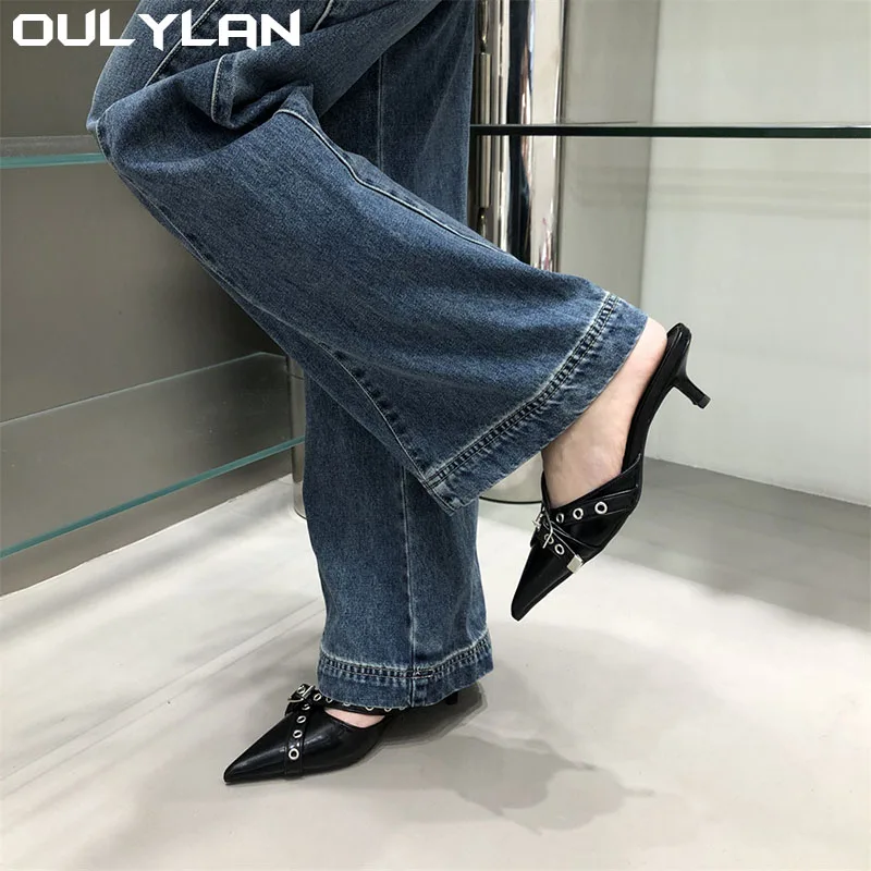 High Heeled Half Slippers Sandals New Ladies High Heels Shoes Fashion Shallow Pointed Toe Heels Pumps Mules Shoes For Women