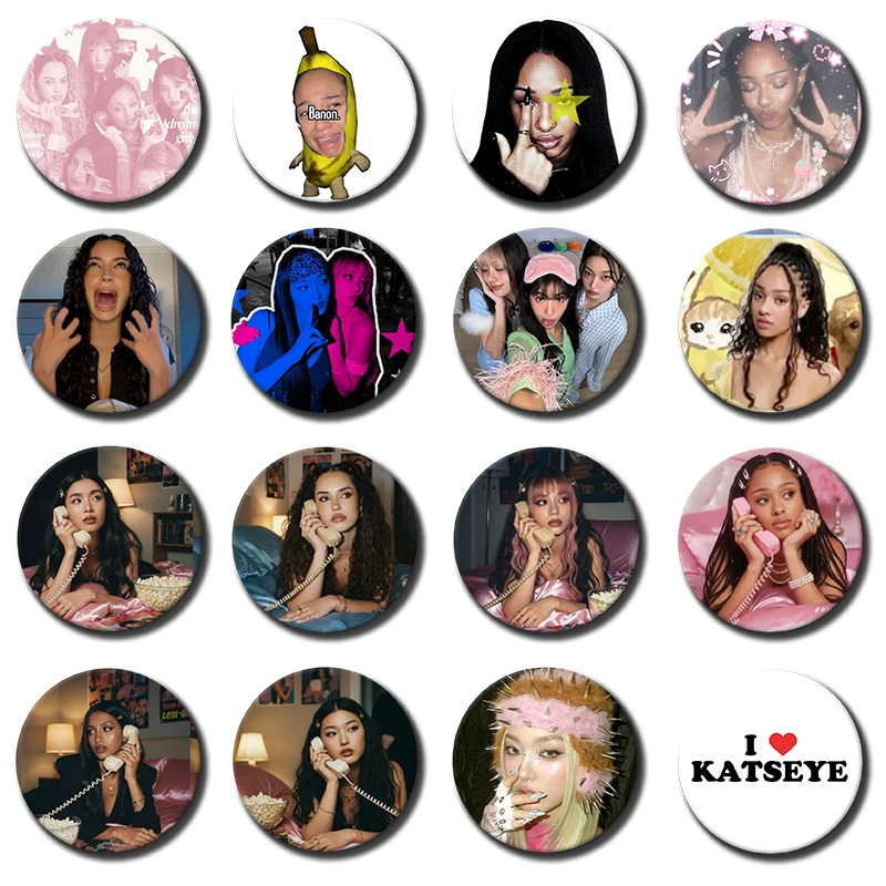 K-KATSEYE Round Brooch on Backpack Shoes Accessories Girl Group Manon Daniela Yoonchae Lapel Pins