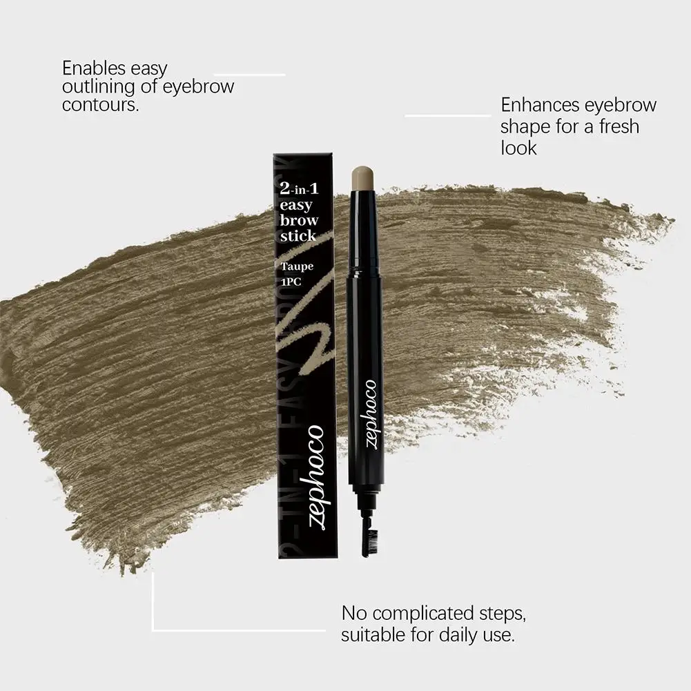 Zephoco 2-in-1 Easy Brow Stick (Taupe) - قلم حواجب وفرشاة 2 في 1، مكياج حواجب طبيعي، سهل التشكيل والتحديد