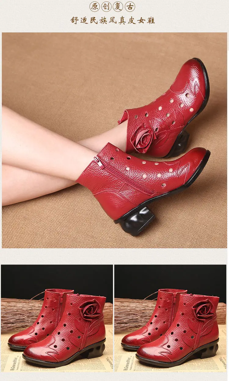 Neue Handgemachte Rindsleder Boot Damen Vintage Hohl Schuhe Frau Original Marke Stiefeletten Frauen Herbst Niedrigen Ferse Pelz Booties – Detail 17