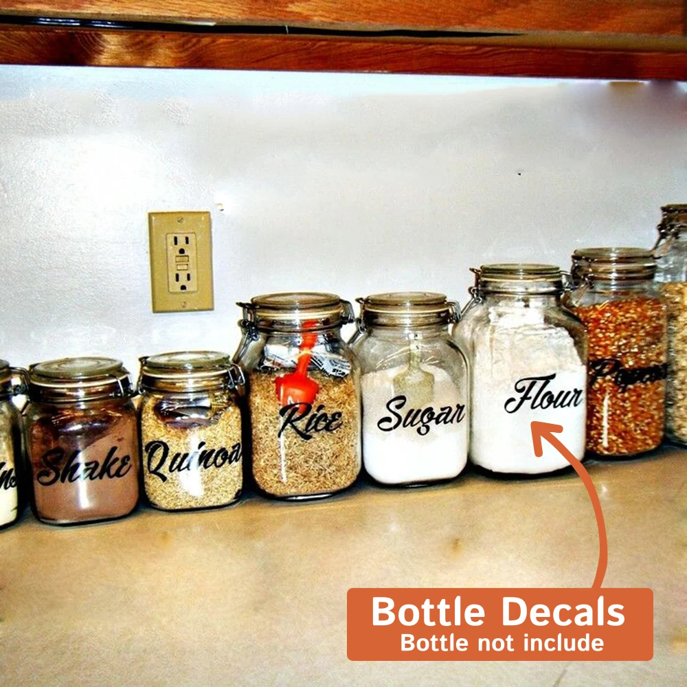 8 Pcs Spice Canister Jar Label Decal Sticker Vinyl Pantry Kitchen Cook  Rice Coffee Beans Oats Pasta Flour Sugar Home Decor