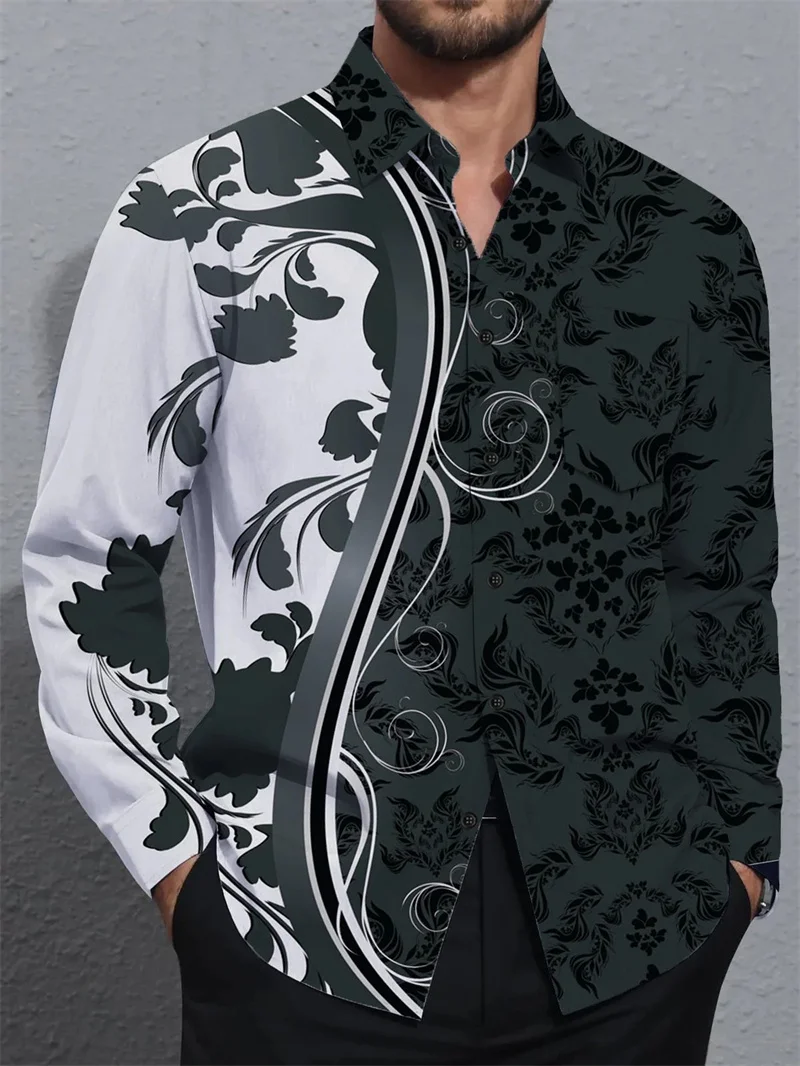 قميص رجالي مطبوع بأكمام طويلة، قميص بياقة واقفة بصدر واحد، قميص كاجوال عصري #4