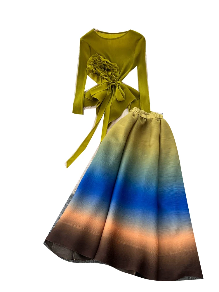 

Ele Long Sve 3D Floral Sa Топ и adient с эластичной резинкой на талии Dr Женский зимний комплект с высокой талией, облегающий крой