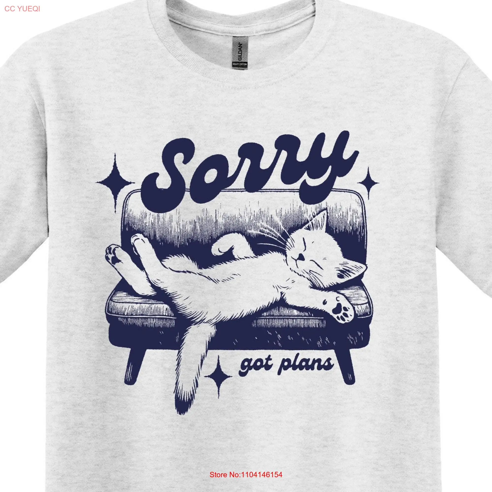 Sorry Got Plans T Shirt Funny Sarcastic CaT Retro Vintage Lazy long or short sleeves