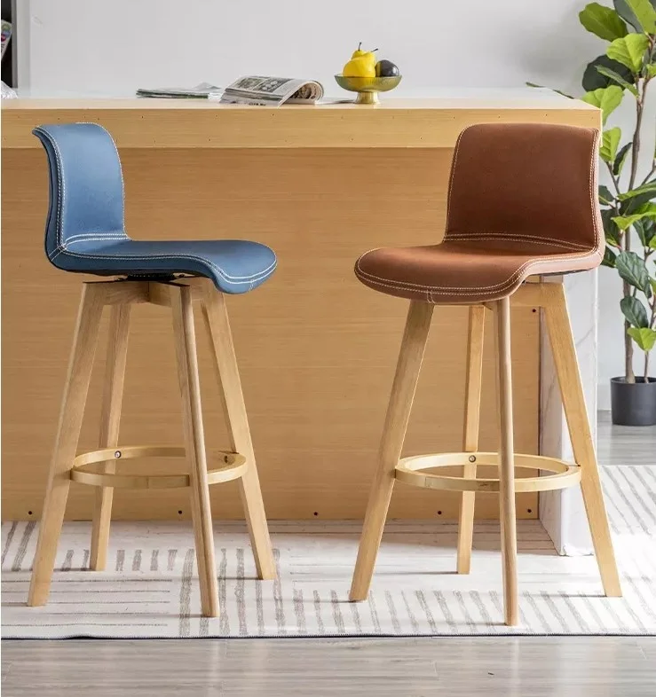 

Bar Chair Swivel Nordic Rustic Classic High Quality Kitchen Counter Stool Modern Wooden Fabric Leather PU Bar Chair WSSJ
