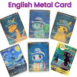 New Van Gogh Museum Pokemon English Metal Card Anime Pikachu Charizard Mewtwo  Shiny Letters Game Collection Card Kids Toy Gifts