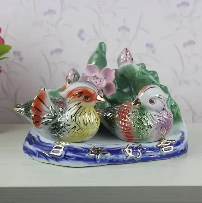 Wedding Gifts Feng Shui Ceramic Mandarin Duck Accessories Home Furnishing Decoration Chinese Bird Crafts Couple Lover Ornaments