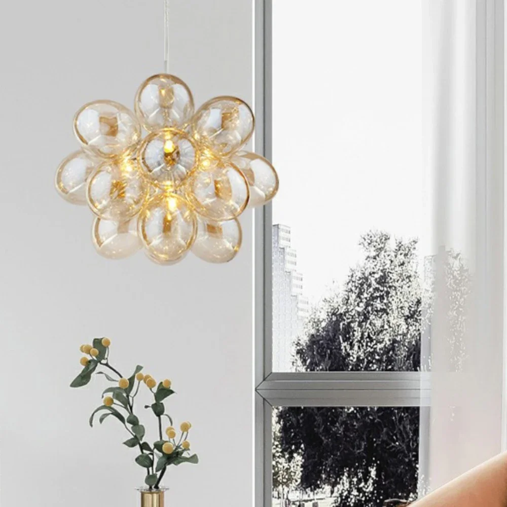 Moonriver Lighting LED Modern Glass Ball Chandelier Creative Color Hanging Lamp for Ceiling Living Room Pendant Light Room Decor