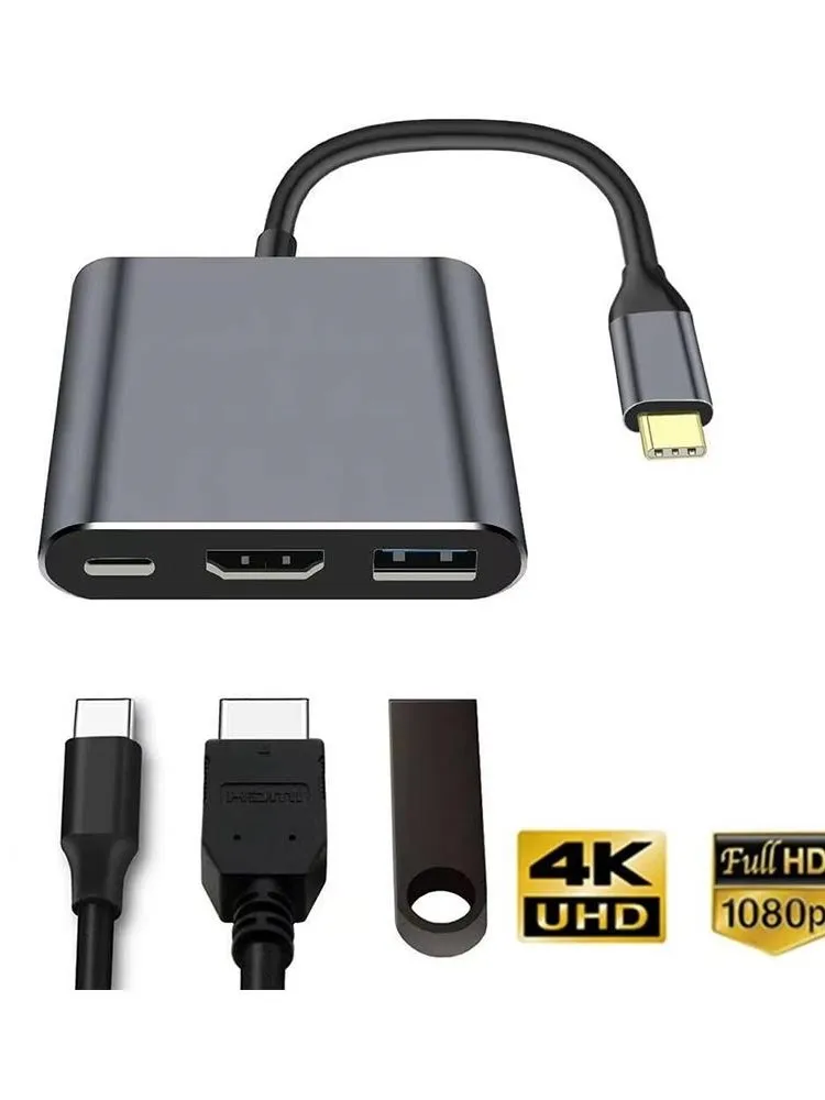 3-in-1 Typ-C-Hub USB 3.0 HDMI-kompatibler Splitter PD-Ladeadapter Stecker-zu-Buchse Verlängerungskabel Laptop-Docking-Zubehör