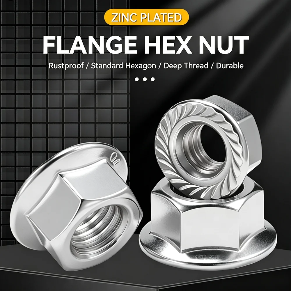 DIN6923 White Zinc Plated Carbon Steel Hex Flange Nut Serrated Anti Slip Lock Nuts Metric M3 M5 M6 M8 Hexagon Flange Fastener