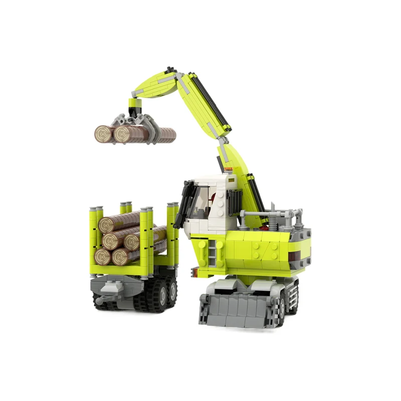 MOC Heavy Log Handler Truck and Trailer Building Blocks Set Forestry Timber Crane Grab Transport Vehicle Model Adult Gift