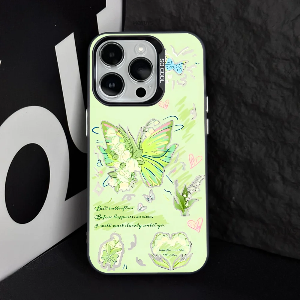 

Colorful Butterfly Ins Phone Case IMD Color Silver Shell For IPhone 16 15 14 13 12 Pro Max Plus