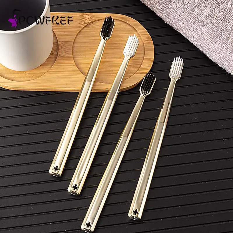 

1Pcs Soft Toothbrush Men Women Adult Toothbrush Electroplate Gold Color Dental Brushes Toothbrushes