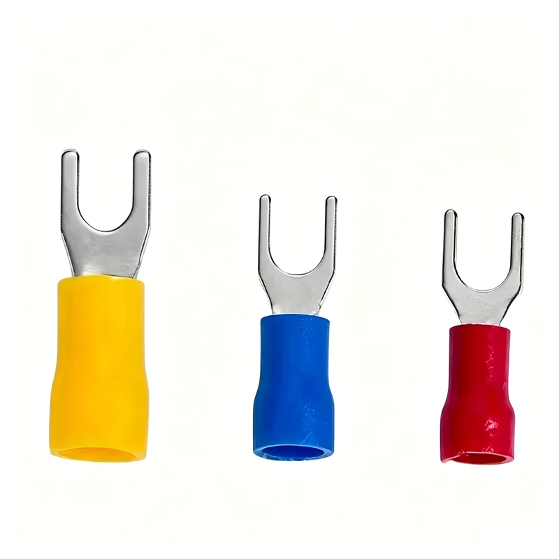 100Pcs U-Type Fork Spade Wire Connectors Insulated Crimp Terminals #8 22-10 AWG for Automotive Marine Industrial Wiring Repair
