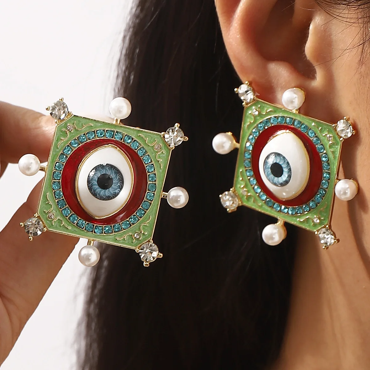 Eye Vintage Square Drop Earrings Mystic Colorful Enamel Statement Jewelry Retro Party Dangle Accessories Unique Gift For Women