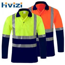 Hi-Vis Polo T-Shirt Warning Shirt Work Wear Long Sleeve