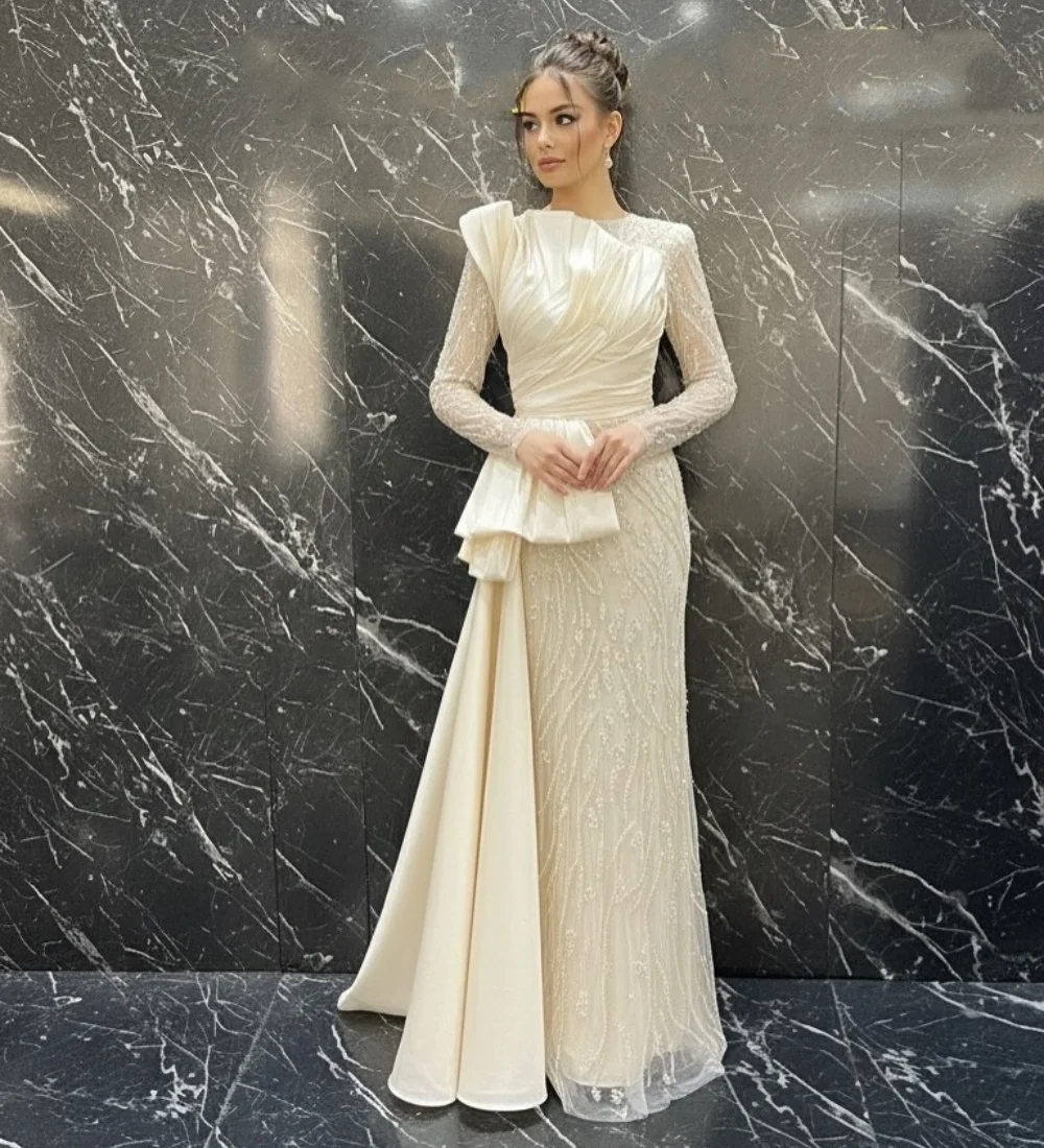 

Customized High Quality Sequined Pleat Trumpet Scoop Neck Long Evening Dresses Luxury 2025 Modern Style