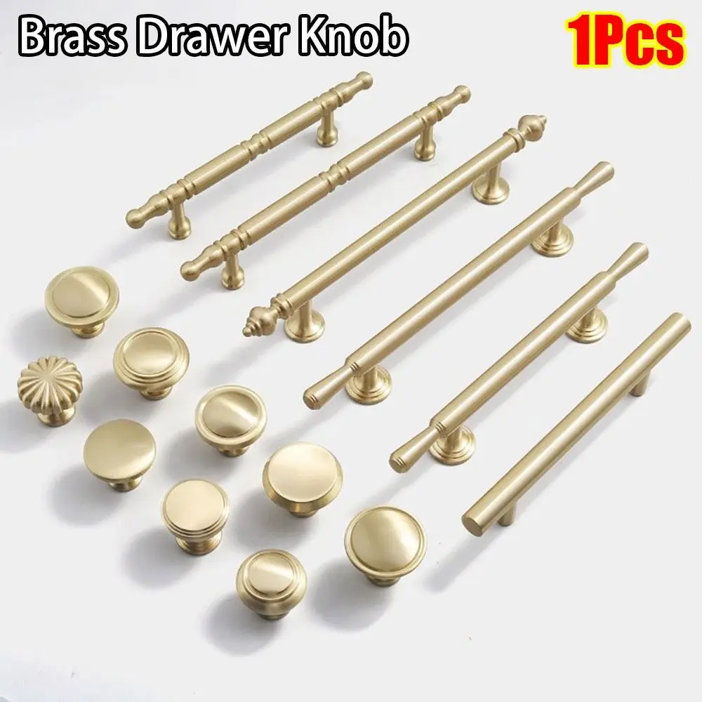 1Pcs Durable T Bar Brass Drawer Knob Multi-size Gold Cabinet Handle Luxury Round Door Handle Pulls Furniture Accessory