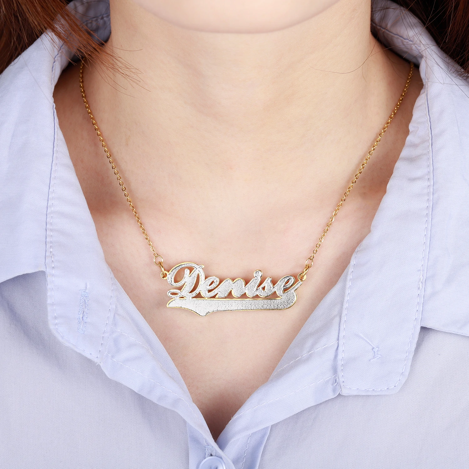 

Zciti Custom Necklace Two-Tone Name Jewelry Stainless Steel Gold-Plated Non-fading Pendant Personalized Trend Chain for Women