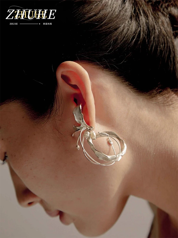 

ZHUHE Drunken Flower Earrings Copper Vintage Style For Women Jewelry Accessories Party Gifts